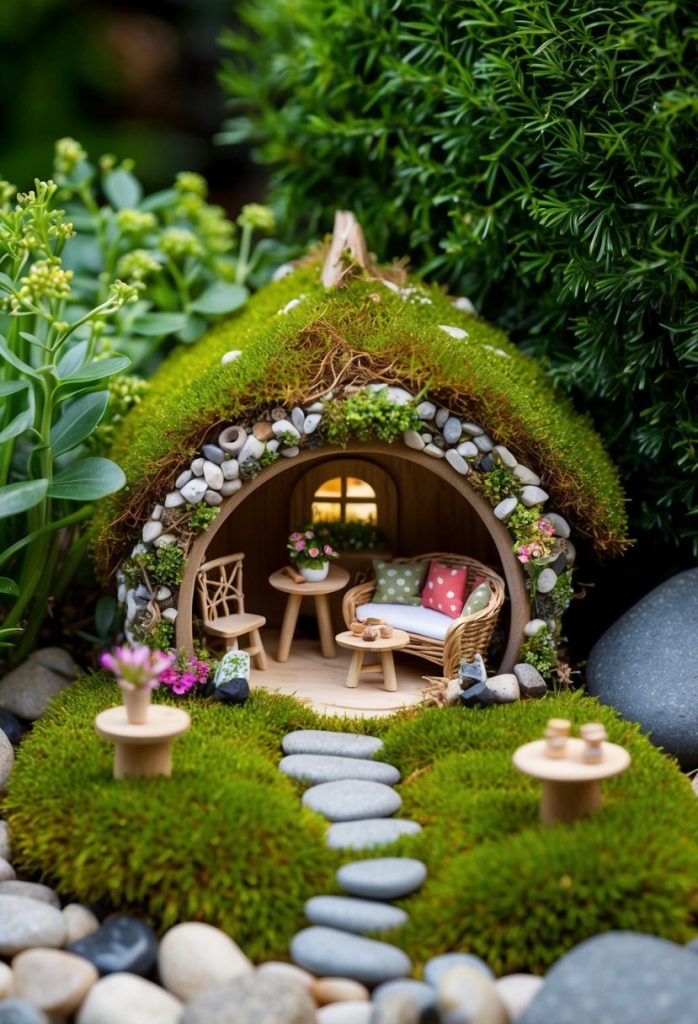 1. Create a whimsical fairy hideaway with moss and pebbles