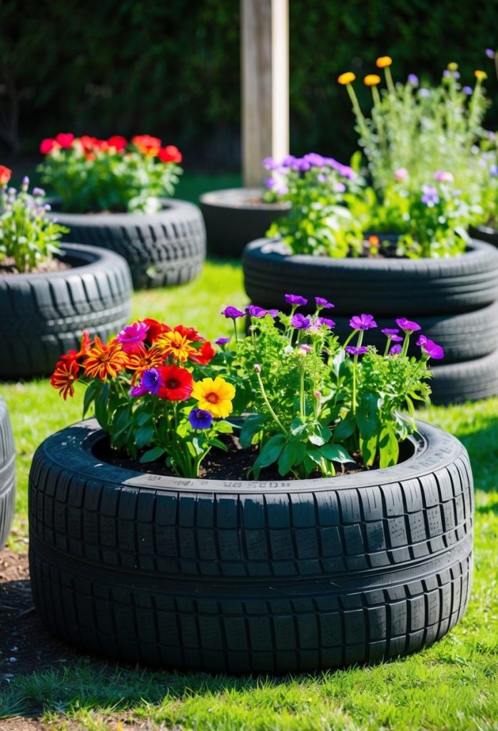 1. Upcycled Tire Planter