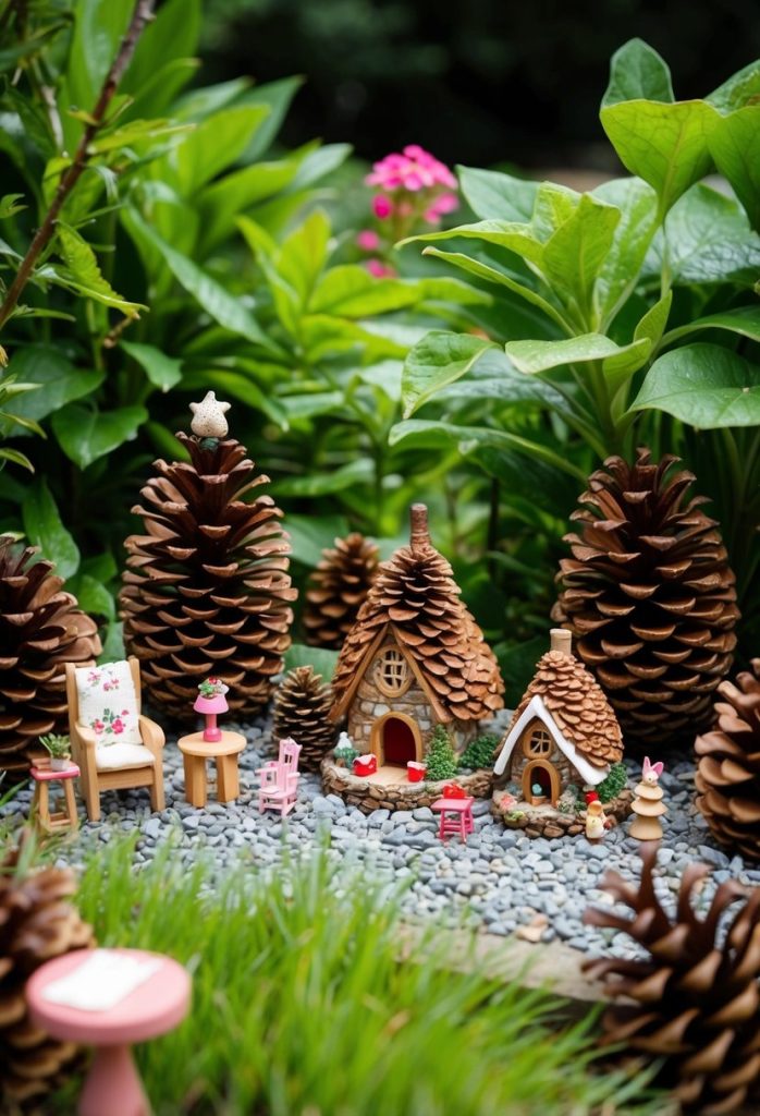 12. Use pinecones to make miniature fairy houses