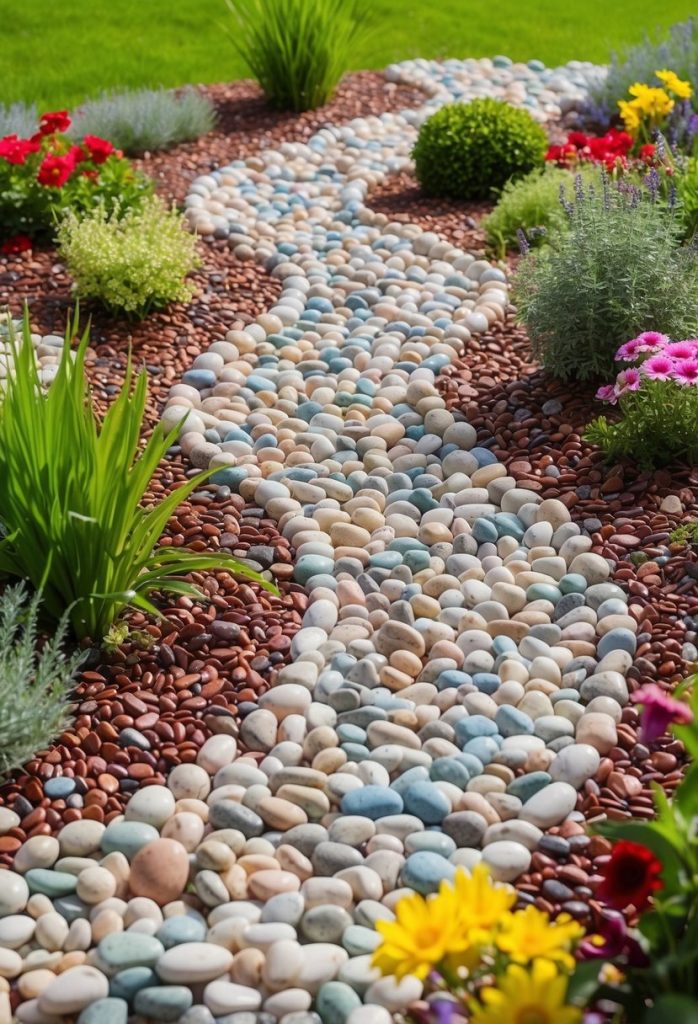 16. Use colorful pebbles for decorative pathways