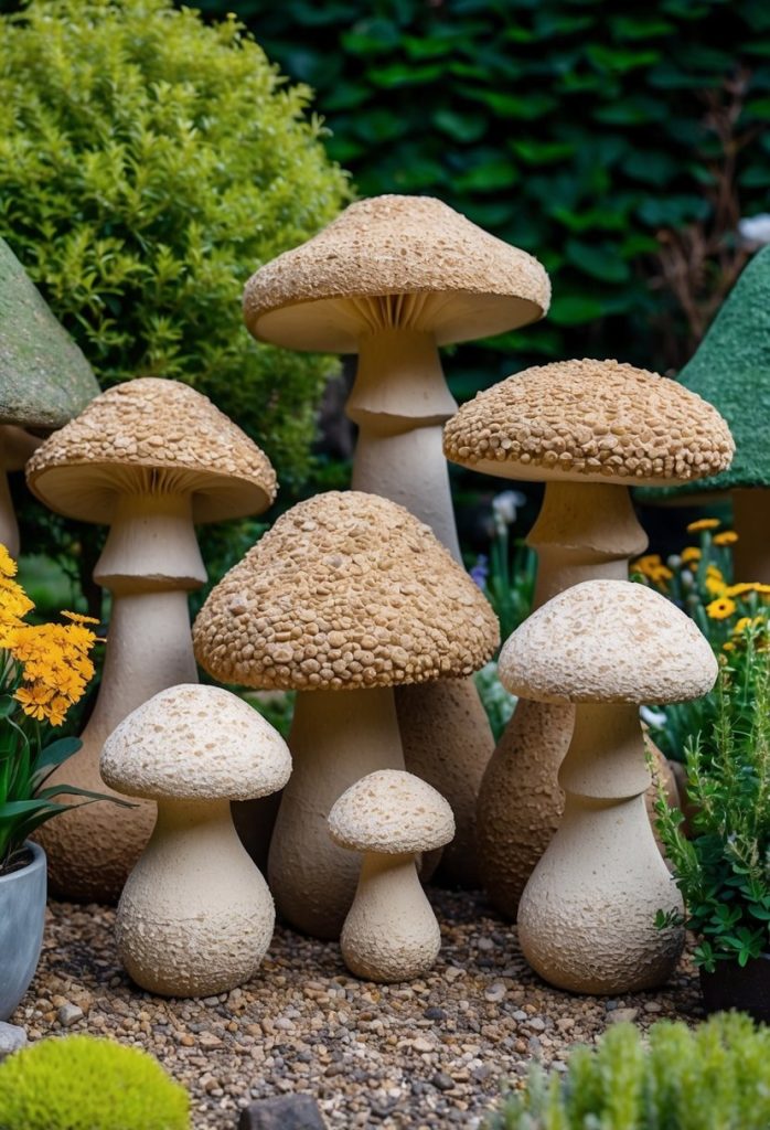 2. DIY Hypertufa Mushroom Sculptures