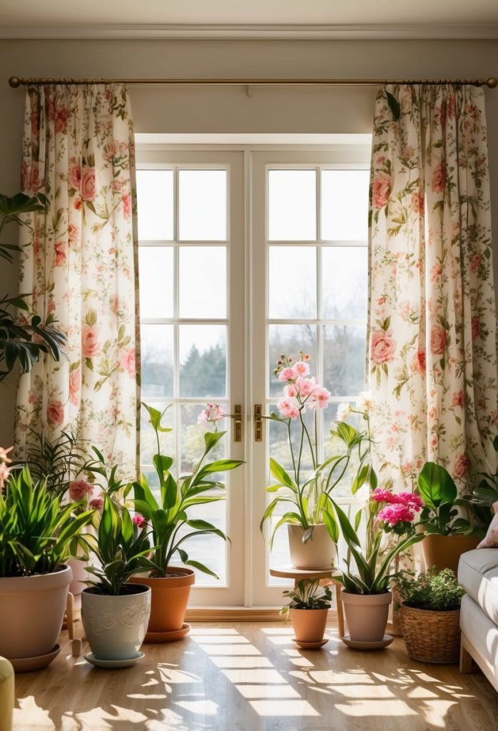 2. Incorporate floral-patterned curtains