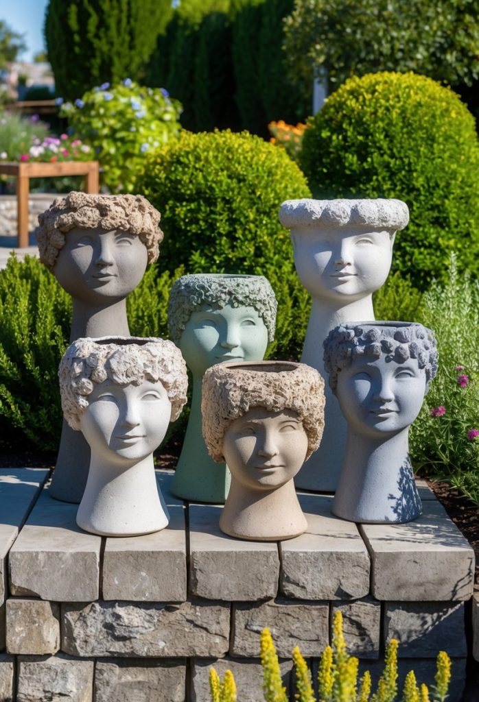21. Artistic Hypertufa Head Planters