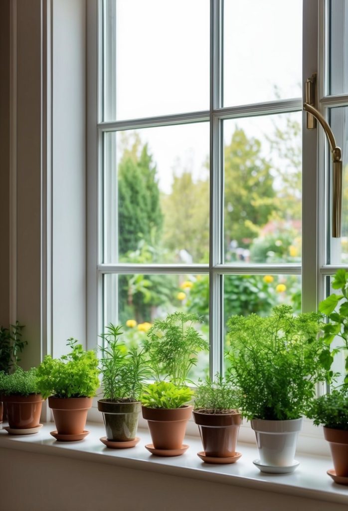 28. Decorate windowsills with small pots of herbs