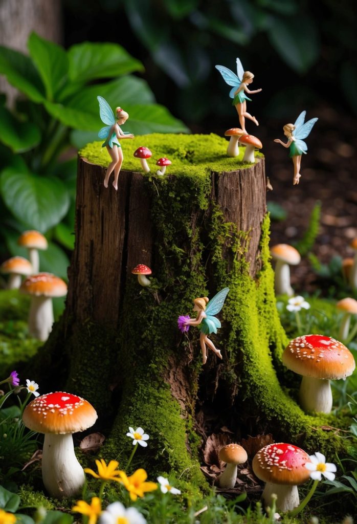 28. Include a tree stump as a fairy gathering spot