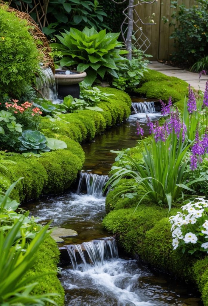 4. Add a bubbling brook with a small water feature