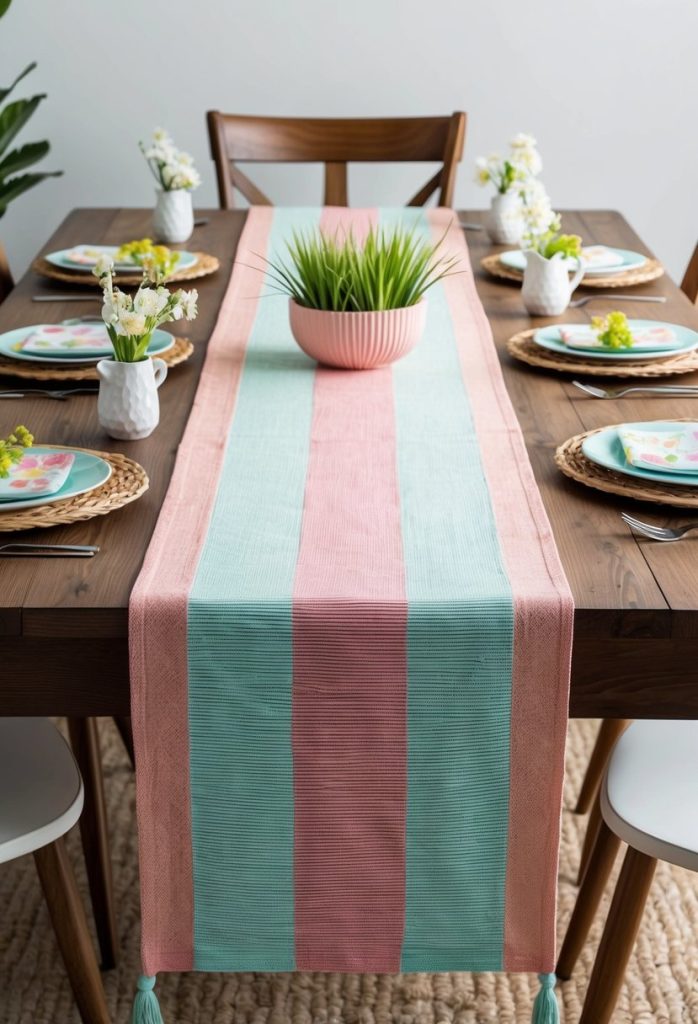 7. Accent Table Runner in Pastel Hues