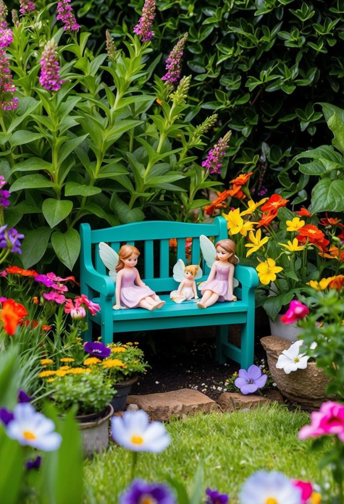 7. Include a tiny bench for fairies to rest