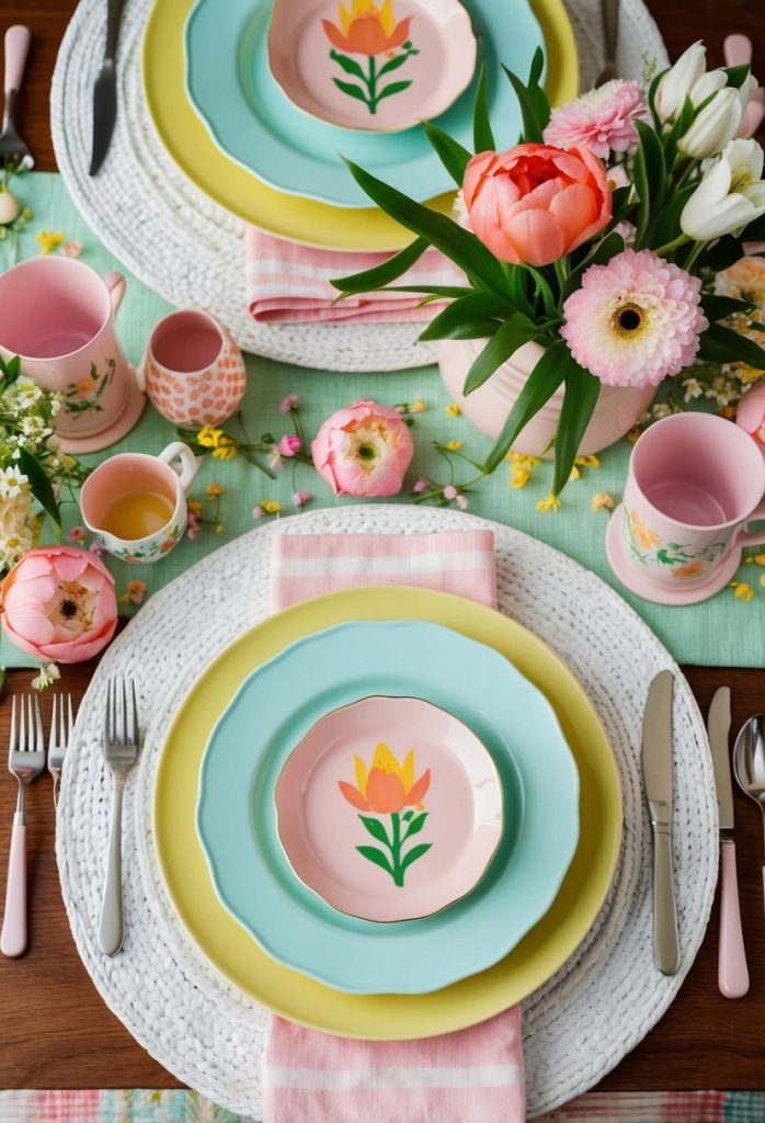 9. Set the dining table with pastel dinnerware