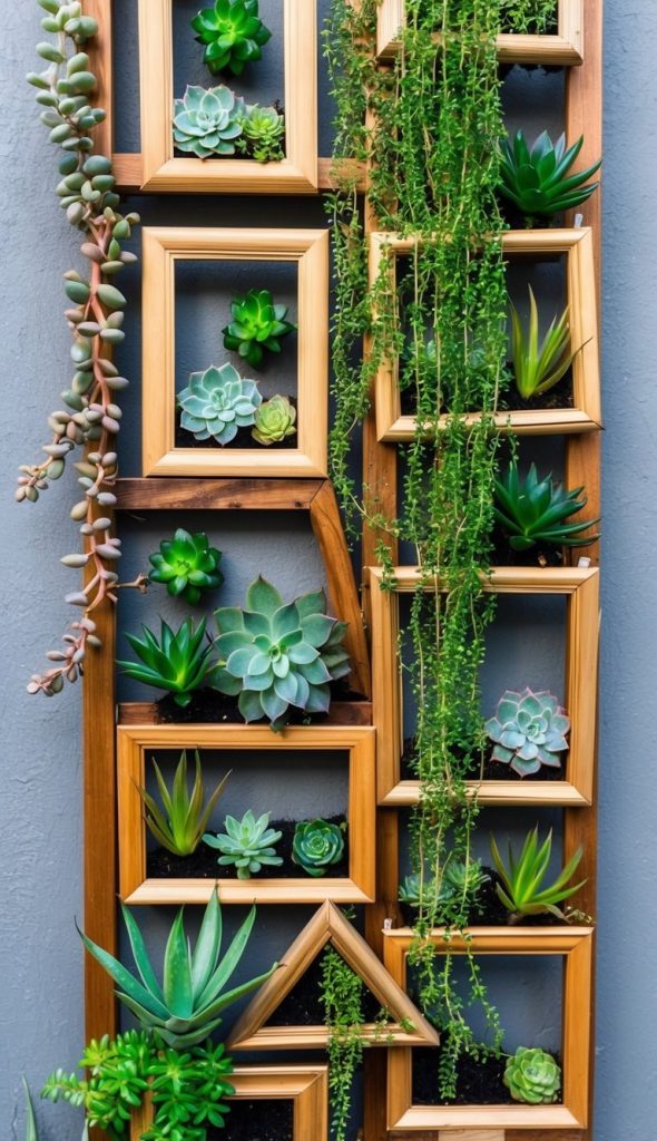 1. Create a Succulent Wall with Recycled Picture Frames
