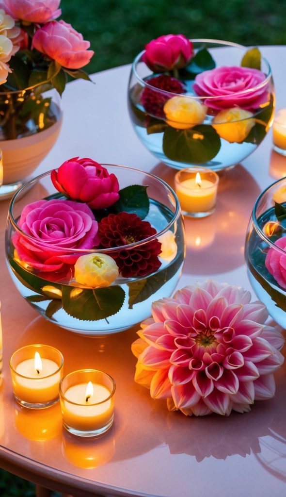1. Floating Florals in Shallow Bowls