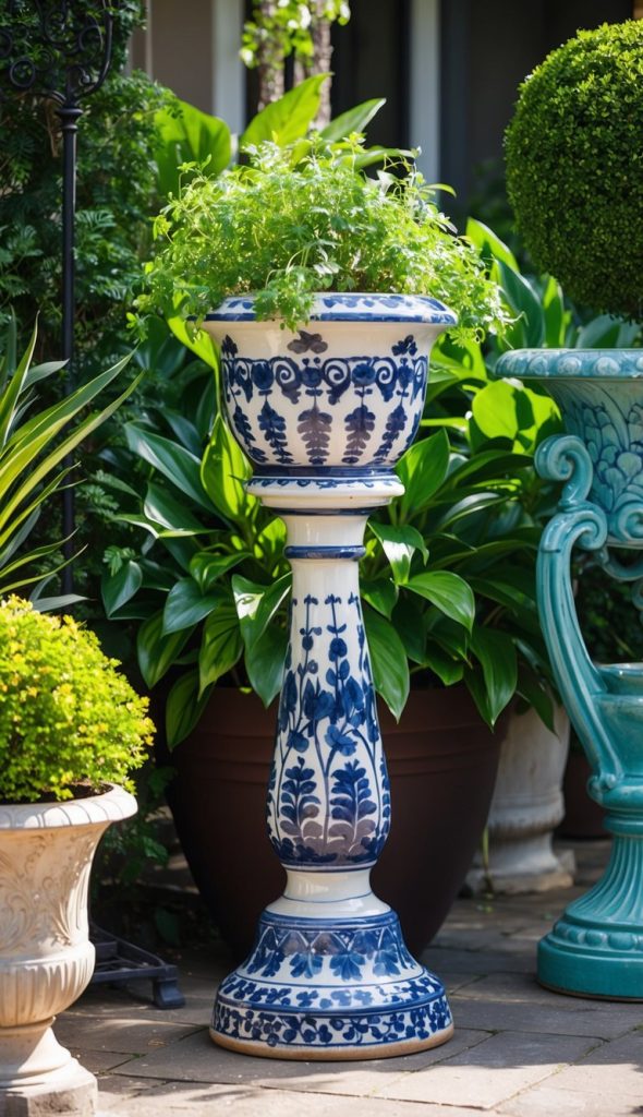 10. Ceramic Tile Plant Pedestal