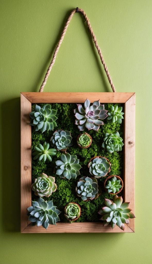 10. Wooden Frame Green Wall Accent