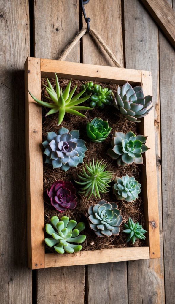 12. Rustic Frame Succulent Art Installation