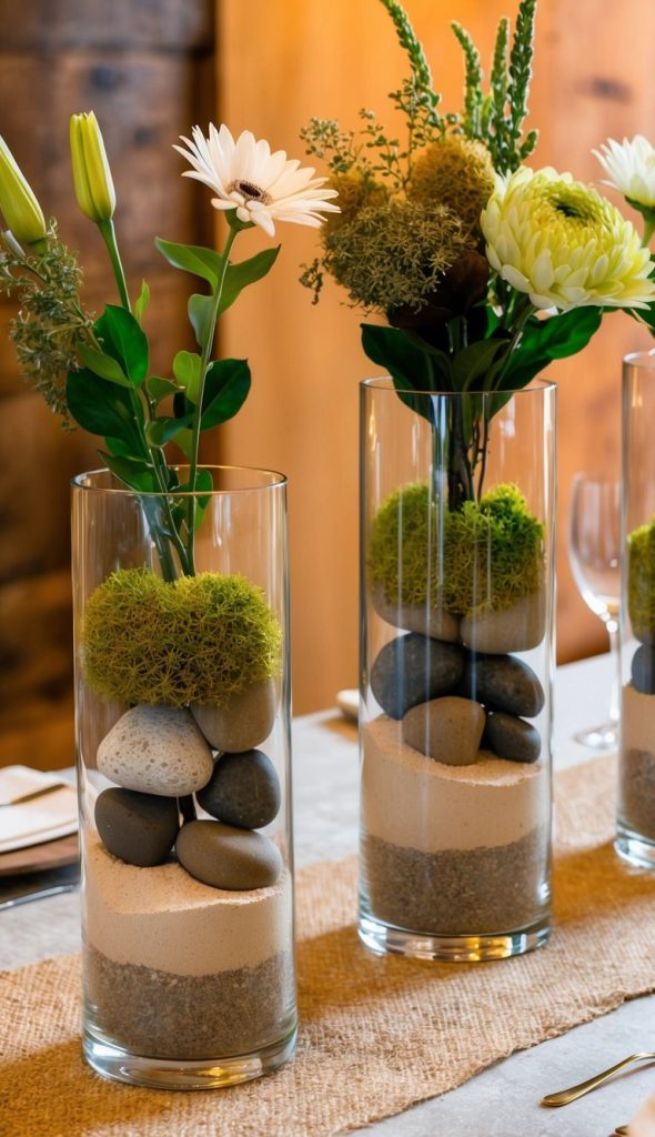 4. Glass Vases with Layered Natural Elements