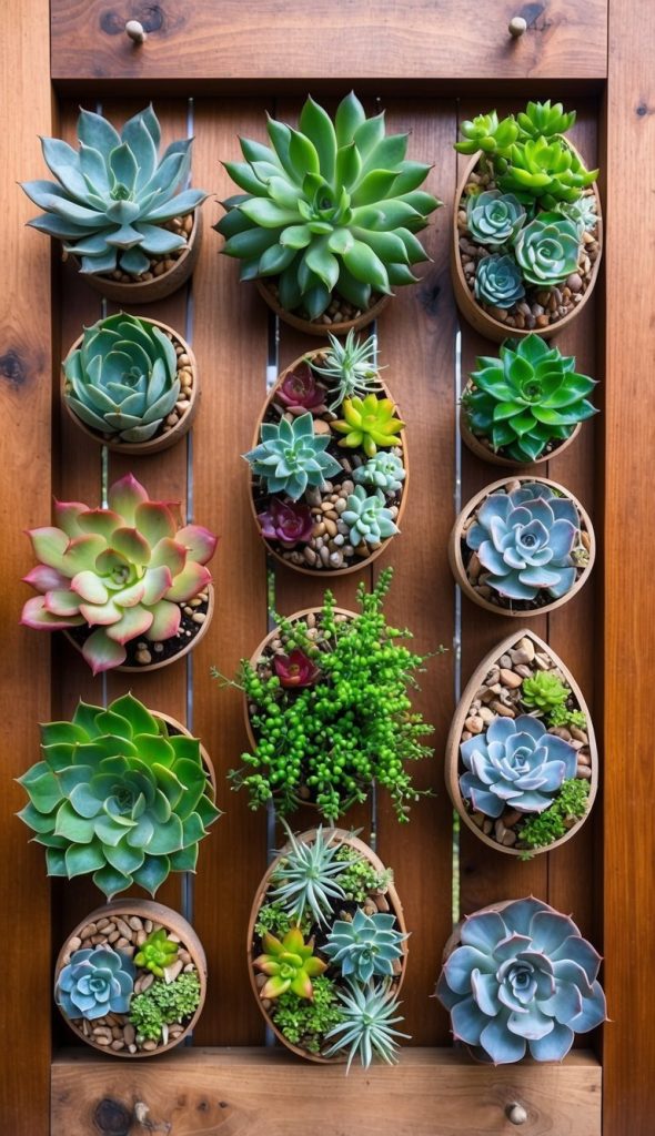 5. Handcrafted Wall Gardens with Mixed Succulents