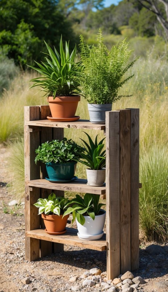 7. Reclaimed Wood Plant Shelf