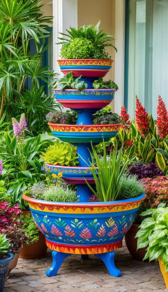 8. Colorful Painted Plant Stand