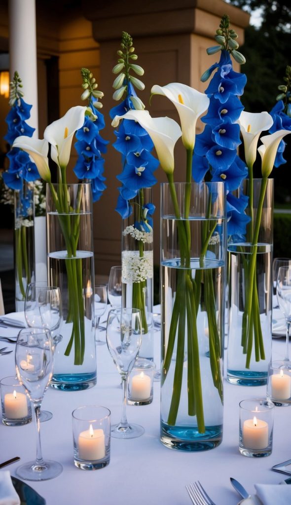 8. Statement Floral Towers Using Tall Glass Vases