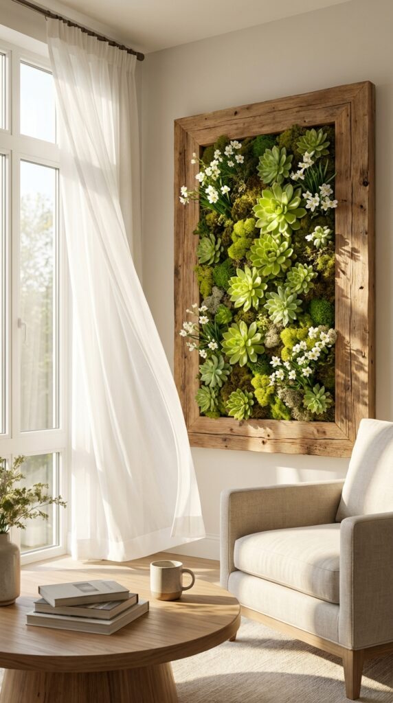 Wooden Frame Green Wall Accent