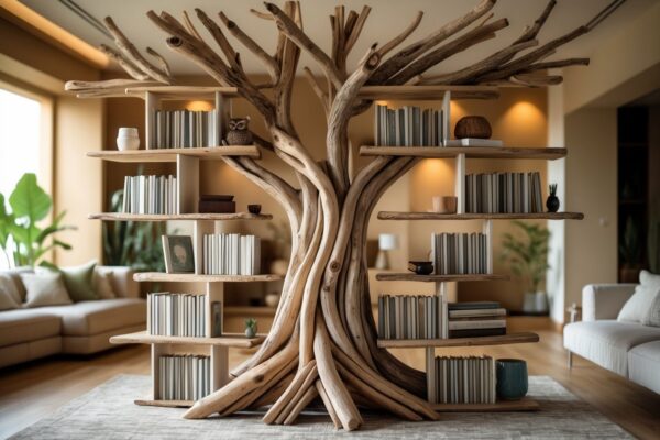 Rustic Driftwood Tree Bookshelf Ideas