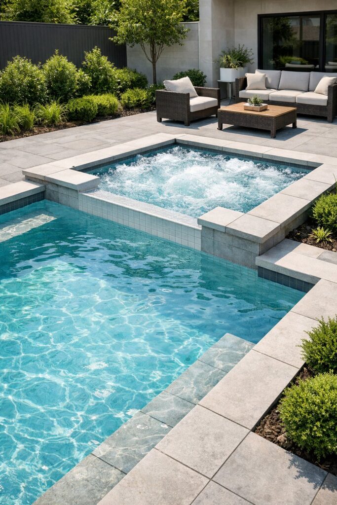 L-shaped small pool with corner Jacuzzi