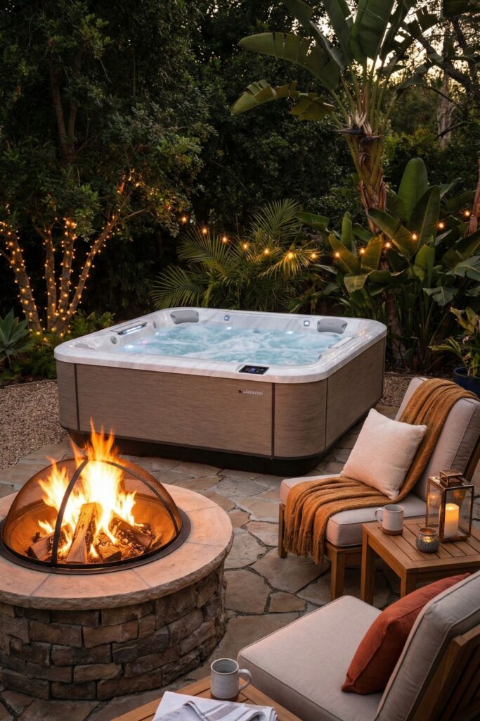 10. Build a fire pit adjacent to the spa area