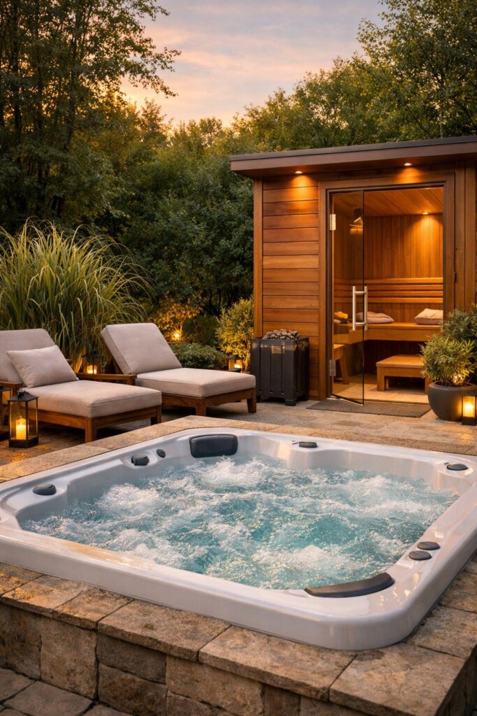 Jacuzzi combined with outdoor sauna