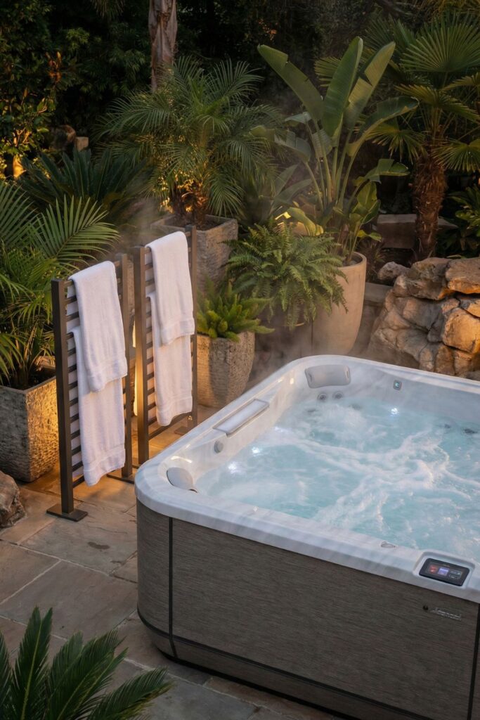 12. Place heated towel racks close to the spa