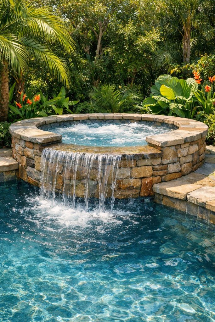 Small pool with natural stone Jacuzzi spillover
