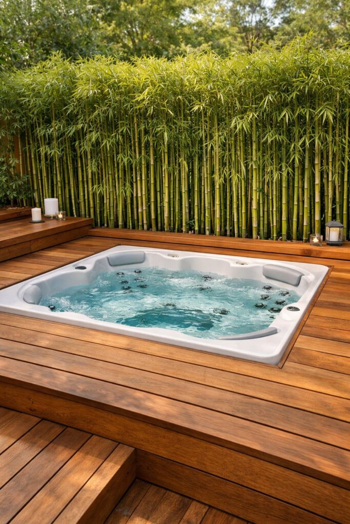 Sunken Hot Tub with Bamboo Privacy Wall
