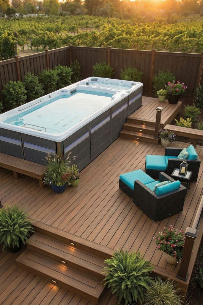 Custom composite decking around swim spa