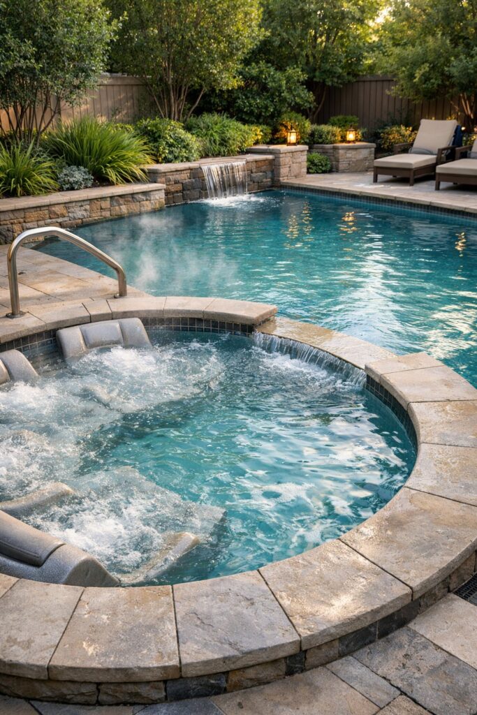 Small heated pool with attached Jacuzzi bubble seats