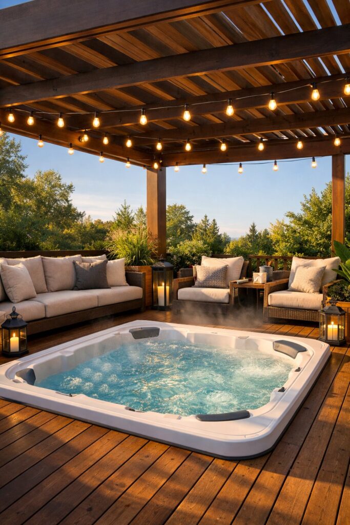 Sunken Hot Tub with Pergola Cover