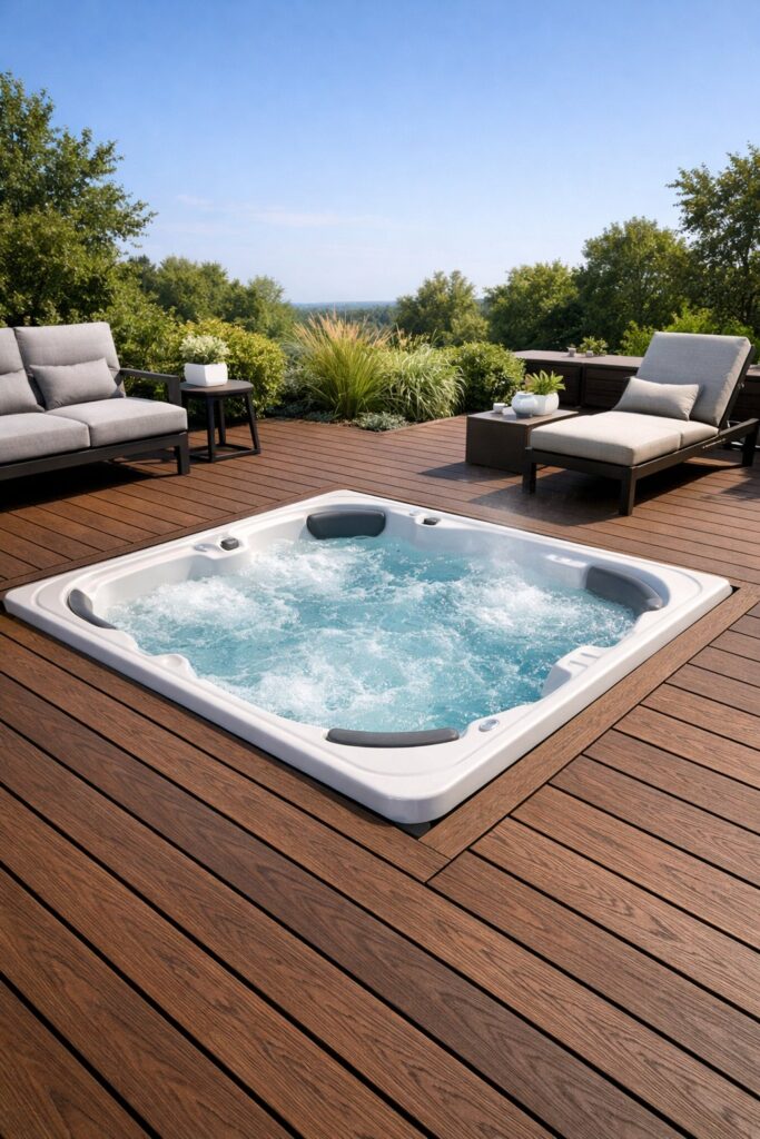 Hot Tub Recessed into Composite Decking