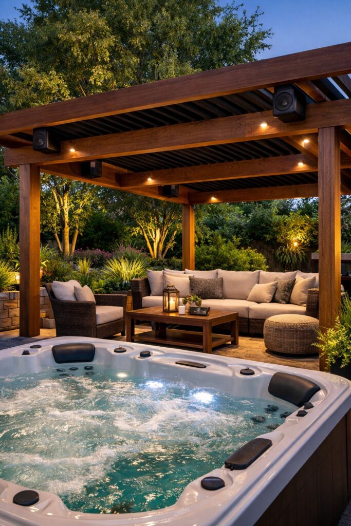 Pergola with built-in speakers