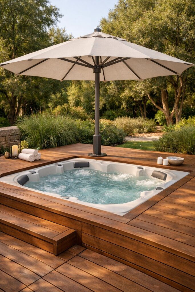 Deck Mounted Umbrella Over Sunken Tub