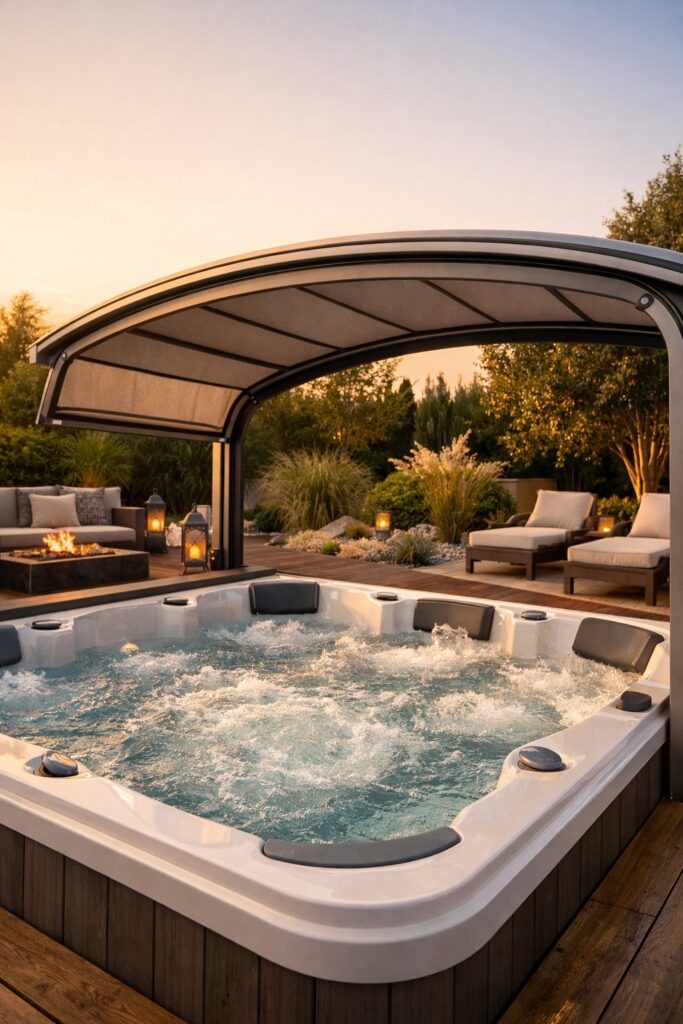 Jacuzzi with retractable canopy