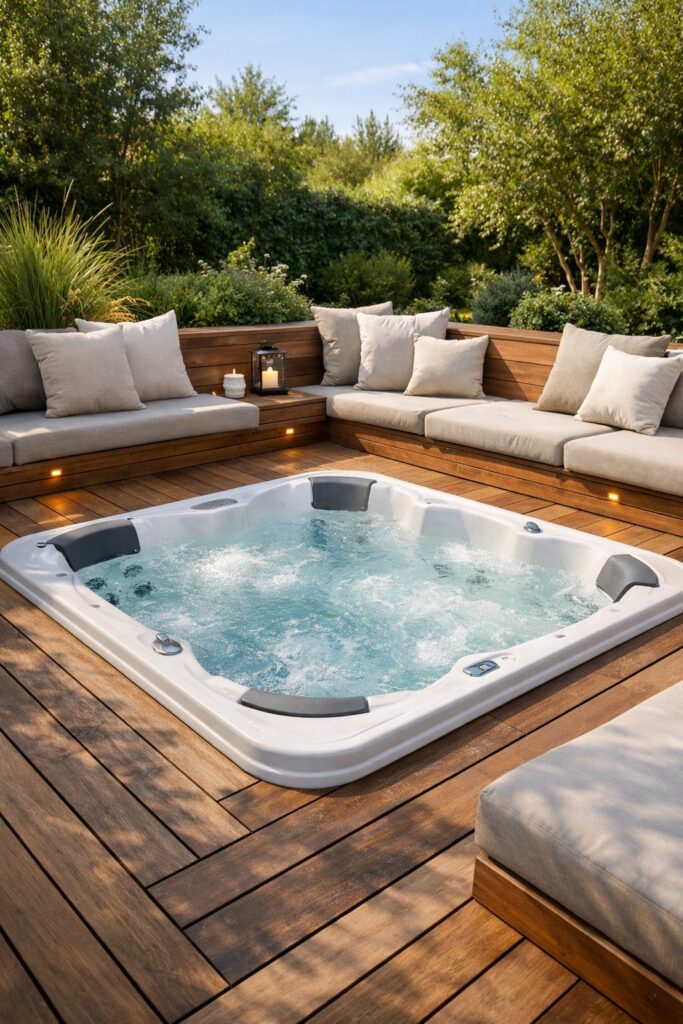 Sunken Hot Tub with Soft Outdoor Cushions