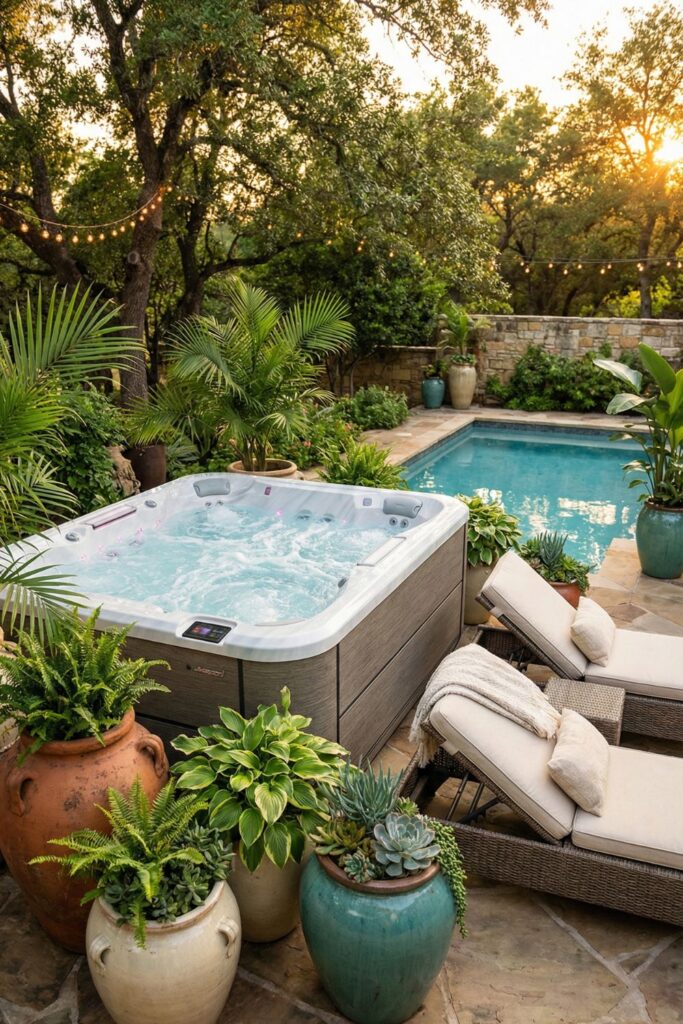 17. Add large ceramic planters with greenery