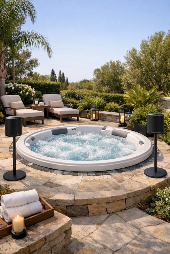 Jacuzzi with outdoor Bluetooth speakers