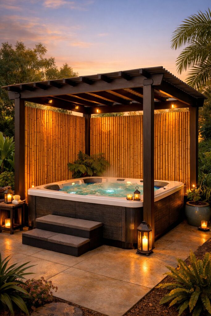 Pergola featuring bamboo side panels