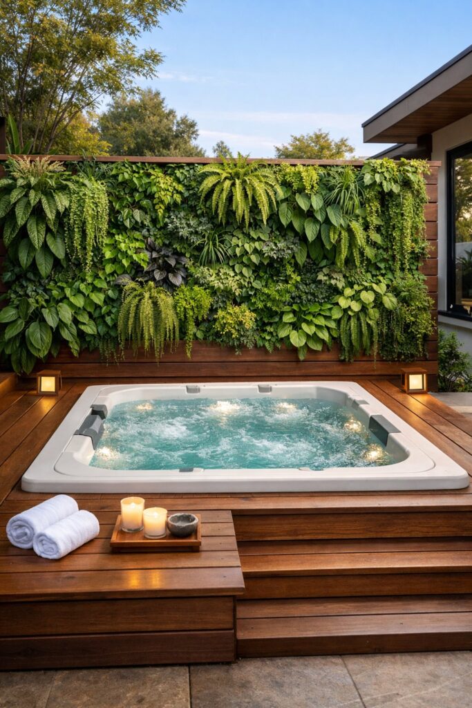 Sunken Tub with Vertical Garden Wall