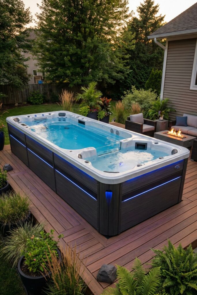 Swim spa with built-in speaker system
