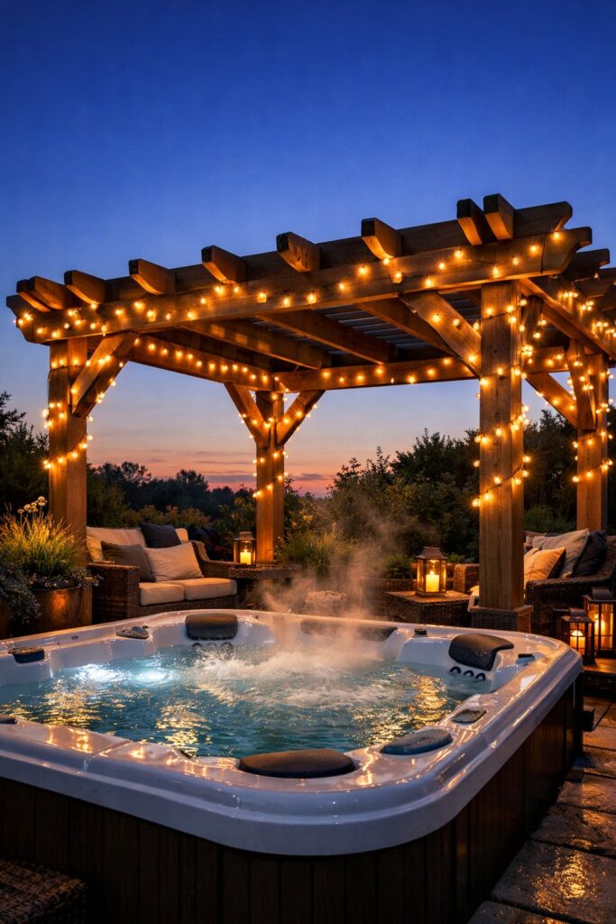 Pergola accented with fairy lights