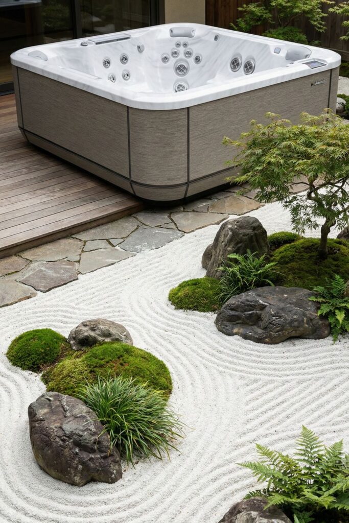 19. Create a Zen garden with sand and rocks beside the spa