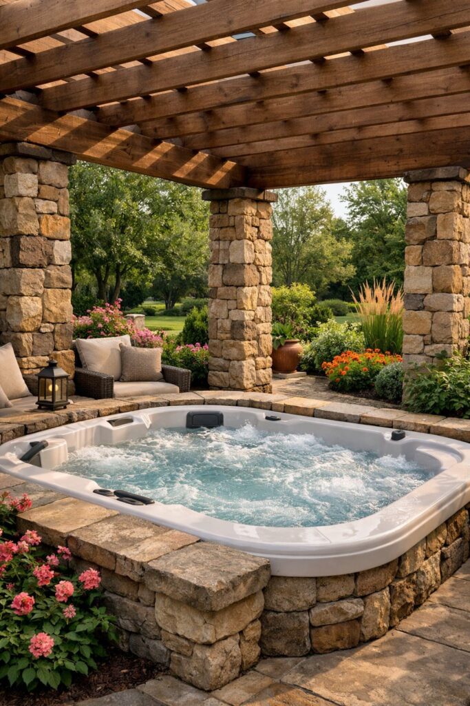 Pergola with rustic stone pillars