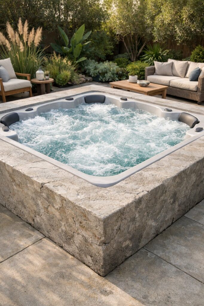 Jacuzzi with textured concrete surround