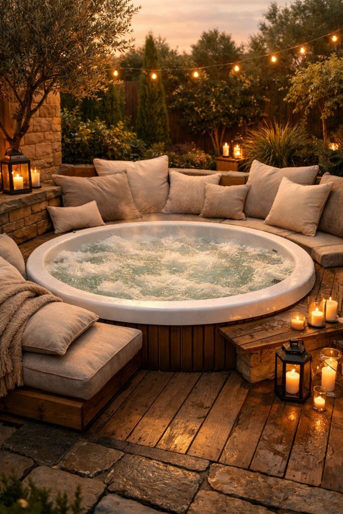 Cozy Jacuzzi nook with soft outdoor cushions