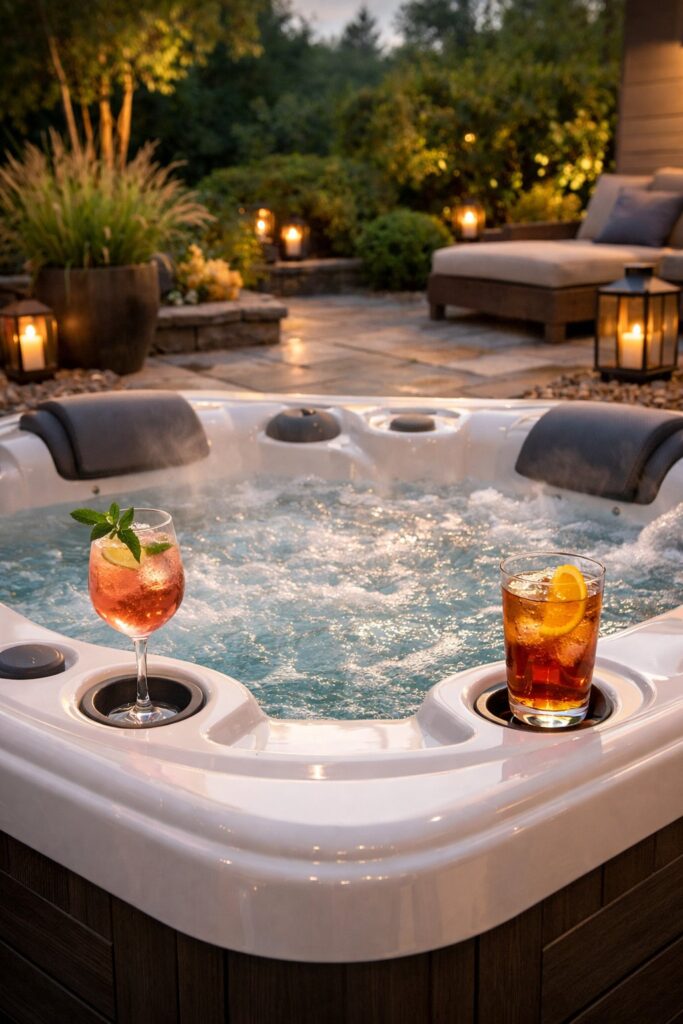 Jacuzzi with integrated cup holders